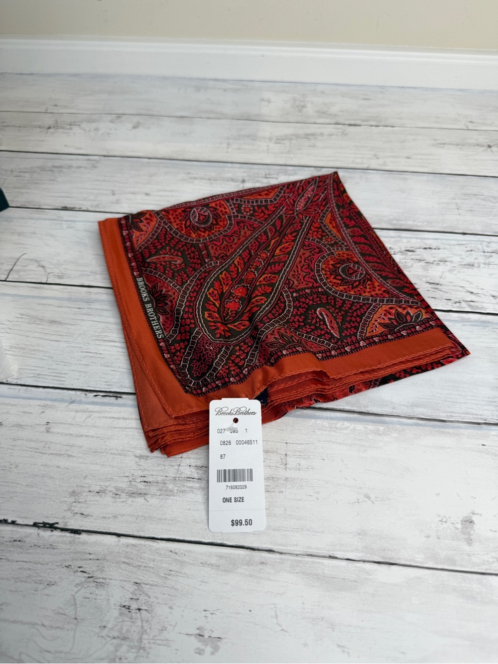 Brooks Brothers Red and Black Paisley Silk Pocket Square